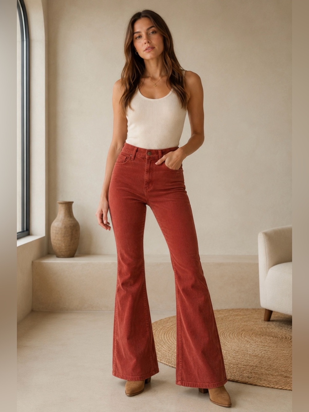 Joe's Jeans Women's rust red Corduroy Wide-Leg Flare Jeans (26x32)